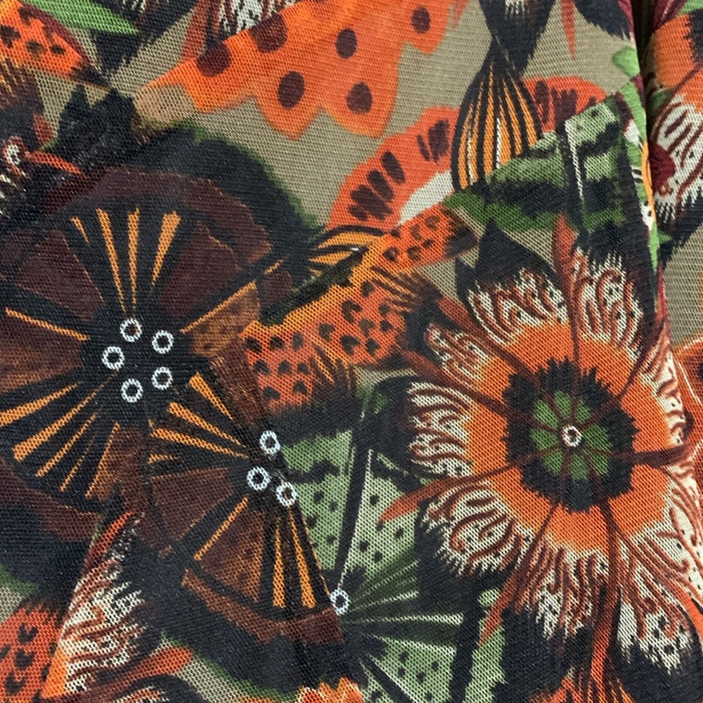 Tribal Skirt S Brown Red Orange Green Floral Mesh Like Shell Pull On Stretchy - Picture 3 of 16